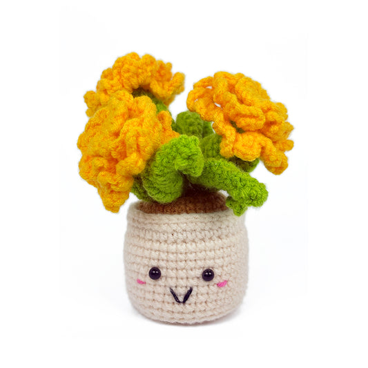 Crochet Yellow Flower Pot Plush, Handmade Amigurumi Plant Decor Gift