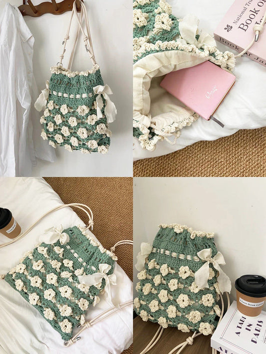 Hand-Woven Bag DIY Kit — Crochet Yarn & Materials — Hollow Cotton "Petal" Crossbody Bag (Gift)