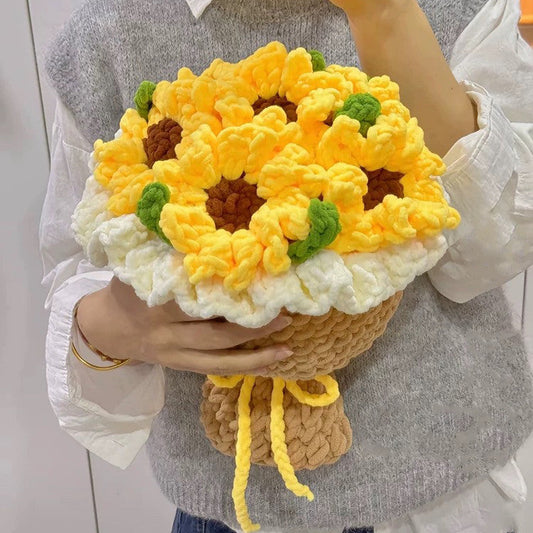 DIY Crochet Sunflower Bouquet Kit with Ice Strip Yarn and Hooks - Handmade Gift