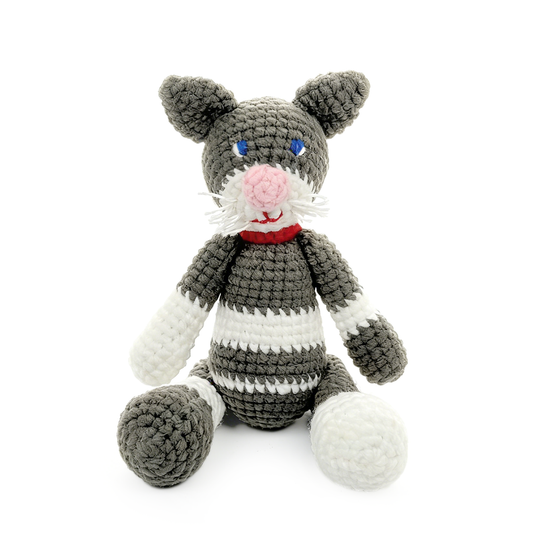Funny Crochet Cat Plush - Quirky Amigurumi Grumpy Tabby Kitten Toy