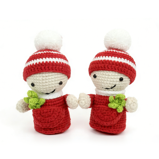 Handmade Crochet Doll Pair - Cute Amigurumi Couple with Good Luck Clover