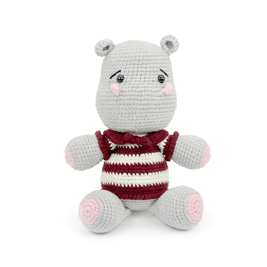 Funny Crochet Hippo Plush - Cute Sad Eyed Amigurumi Desk Buddy Gift