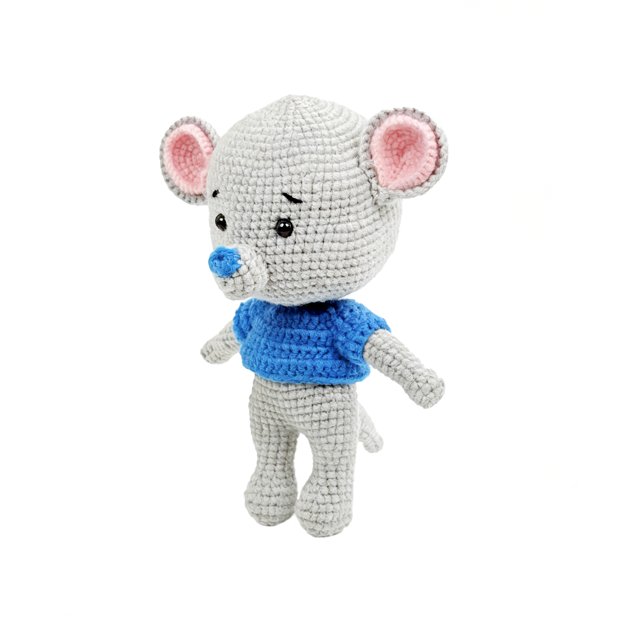 Handmade Crochet Gray Mouse Plush - Cute Amigurumi Nursery Decor Gift