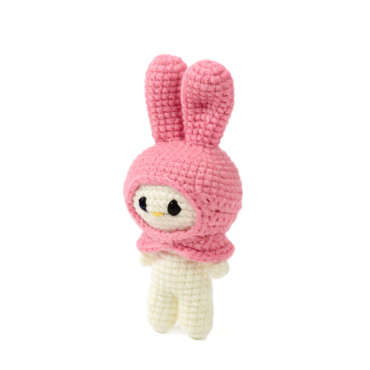 Handmade Crochet Bunny Plush - Cute Amigurumi Rabbit in Pink Hood Toy