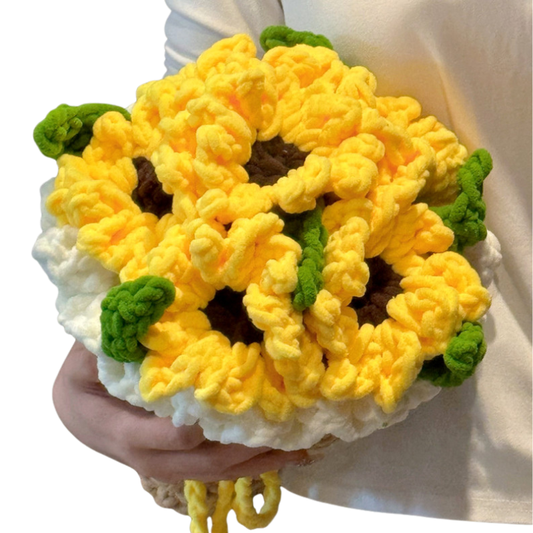 DIY Crochet Sunflower Bouquet Kit with Ice Strip Yarn and Hooks - Handmade Gift