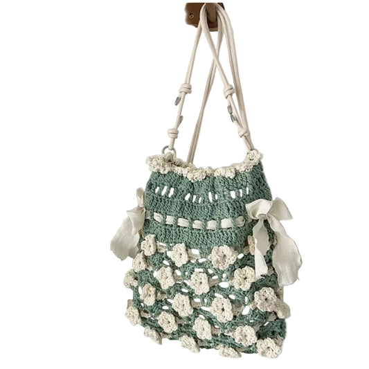 Hand-Woven Bag DIY Kit — Crochet Yarn & Materials — Hollow Cotton "Petal" Crossbody Bag (Gift)