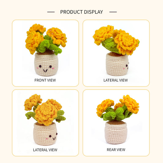Crochet Yellow Flower Pot Plush, Handmade Amigurumi Plant Decor Gift