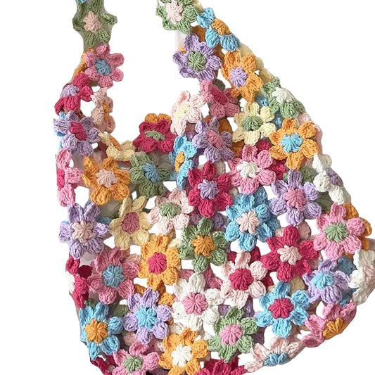 DIY Crochet Bag Material Kit with Yarn, Homemade Knitted Flower Shoulder Bag