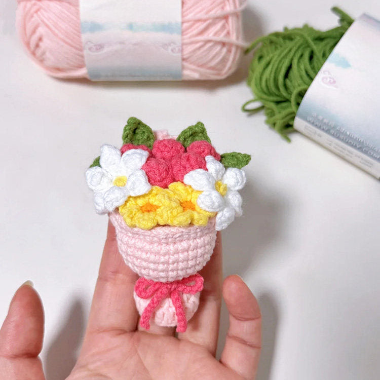 Handmade DIY Crochet Bouquet Charm Kit — Yarn Knitting Materials for Snow White, Piggy, and Other Designs — A Perfect Gift