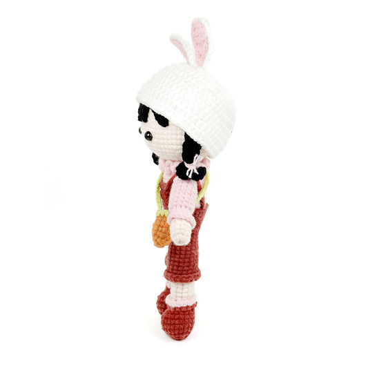 Handmade Crochet Doll - Premium Amigurumi Girl Toy with Rabbit Hat
