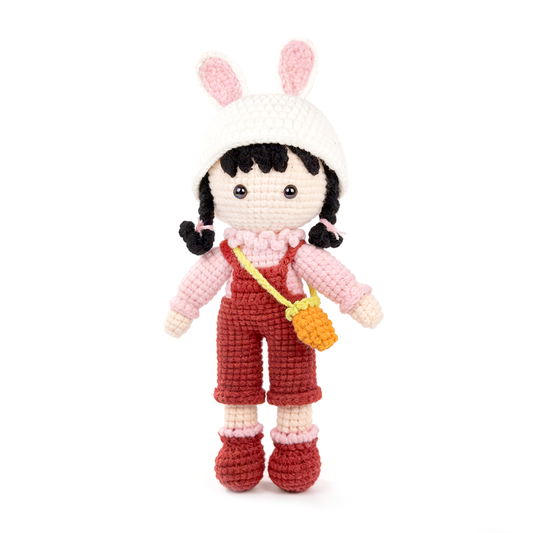 Handmade Crochet Doll - Premium Amigurumi Girl Toy with Rabbit Hat