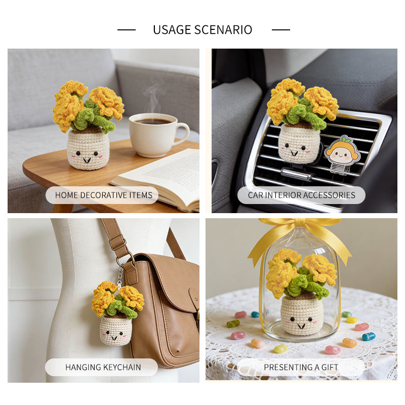 Crochet Yellow Flower Pot Plush, Handmade Amigurumi Plant Decor Gift