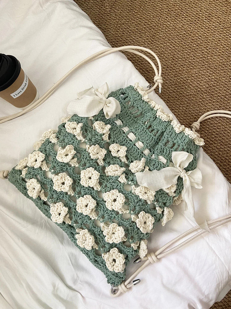 Hand-Woven Bag DIY Kit — Crochet Yarn & Materials — Hollow Cotton "Petal" Crossbody Bag (Gift)