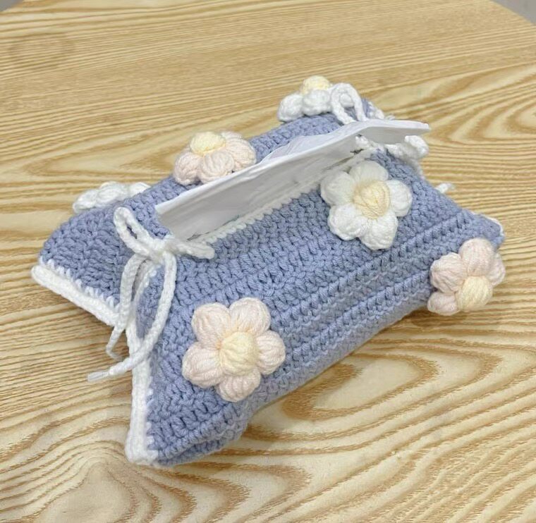 Puff Flower Strawberry Lily of the Valley Tissue Box Knitting DIY Material Kit Yarn Crochet Hook Tissue Box