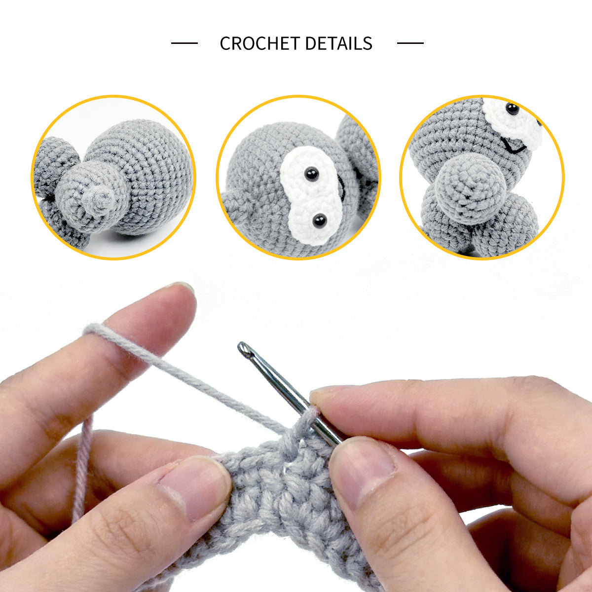 Cute Knitted Gray Alien with Antenna - Quirky Goggle Eye Amigurumi Doll