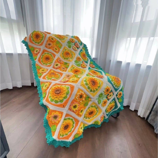 Handmade Sunflower Granny Square Crochet Blanket