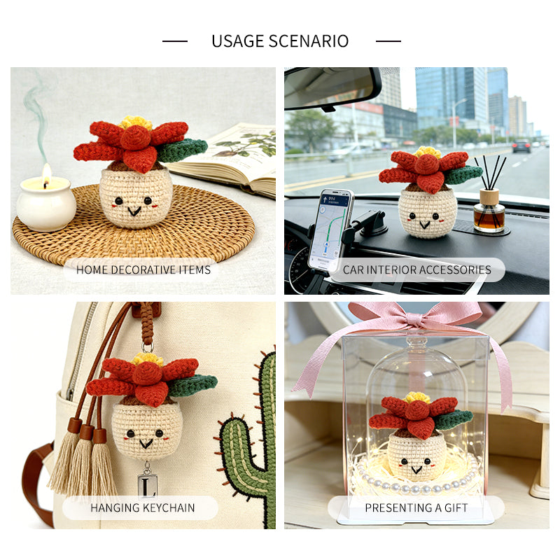 Crochet Red Flower Pot Plush, Handmade Amigurumi Plant Decor Gift