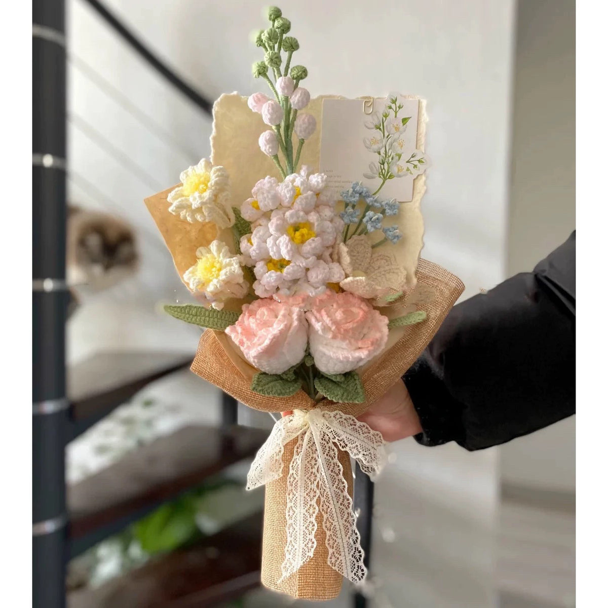 Handmade crochet diy jasmine rose yarn bouquet hand-made flower material package homemade gift