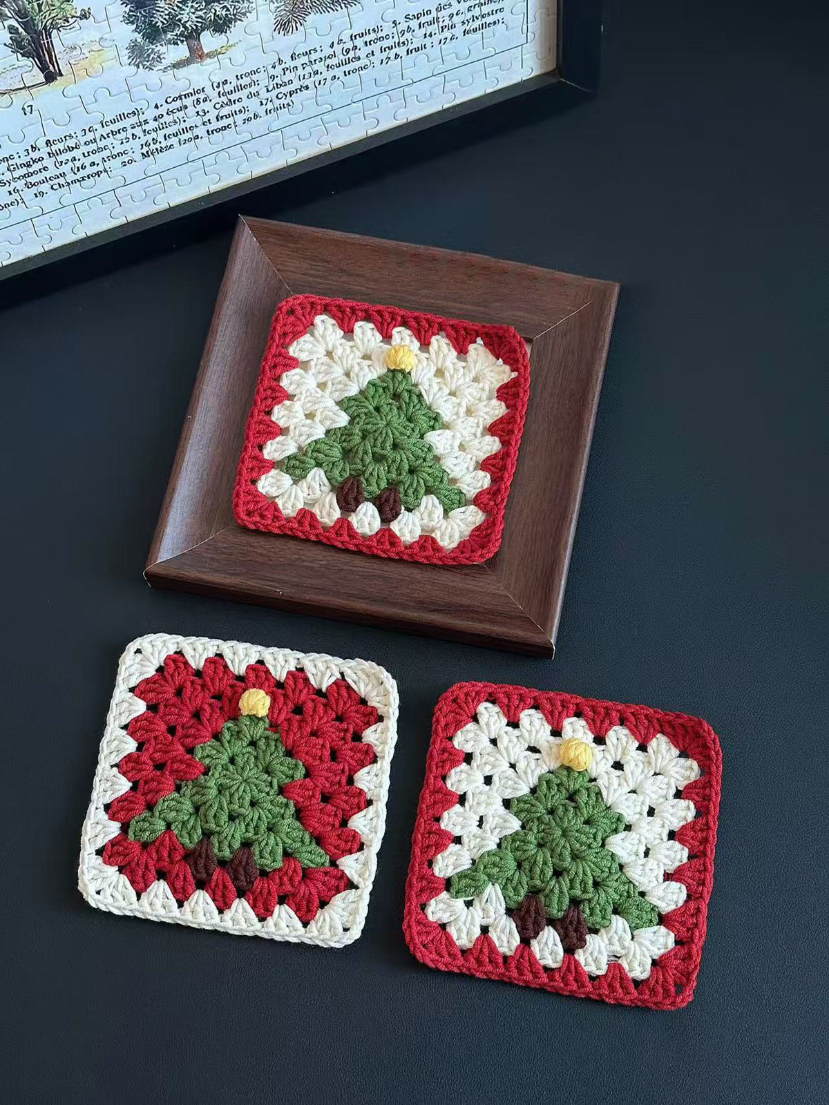 Christmas hat coaster crochet DIY kit yarn handmade Christmas tree gift