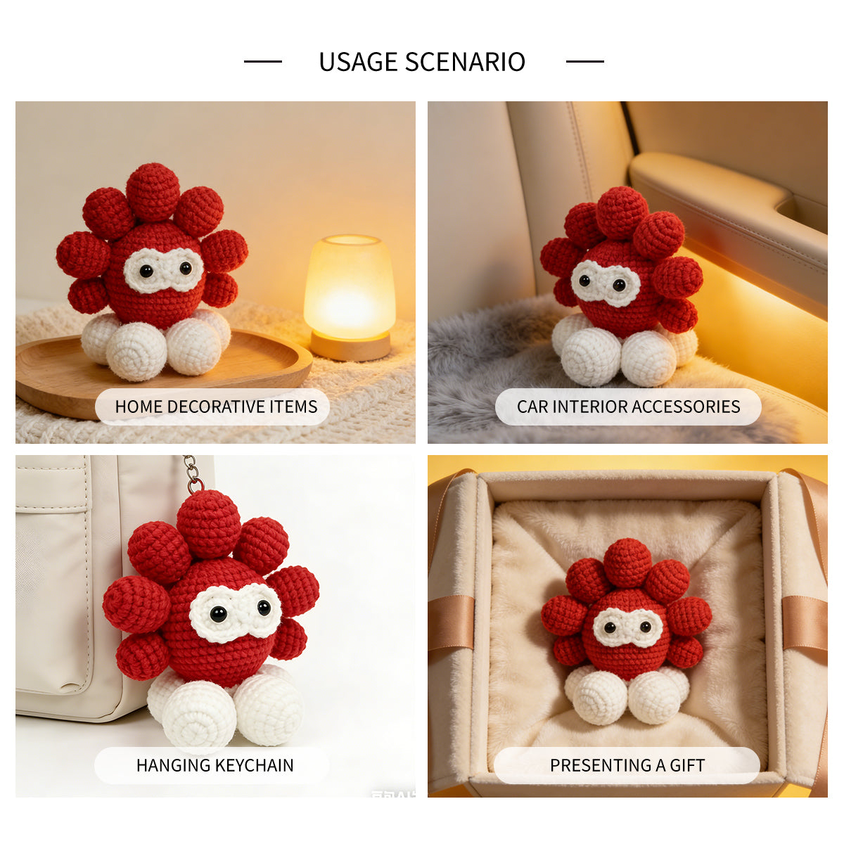 Funny Crochet Octopus Monster - Quirky Amigurumi Whimsical Desk Decor Gift