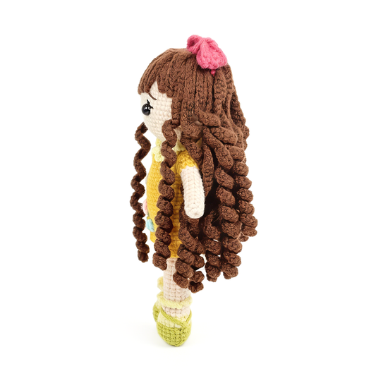 Handmade Crochet Doll - Premium Amigurumi Girl Toy with Brown Curly Hair