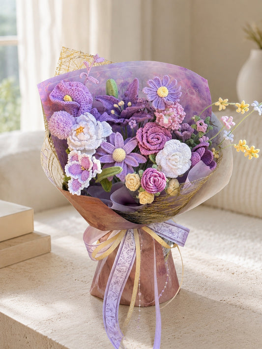 Lavender Crochet Roses Flower Bouquet