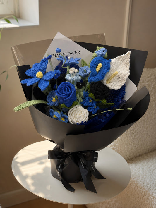 Blue Lily Style Flower Crochet Bouquet