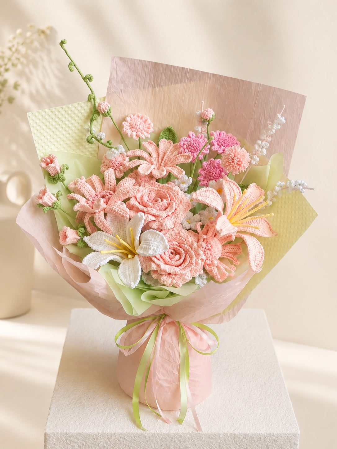 Blush Pink Crochet Roses