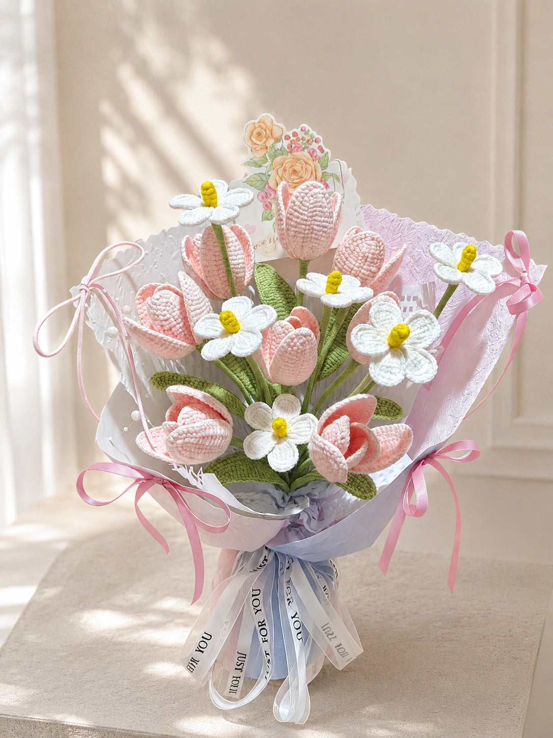 Pink Tulip Buds Crochet Flowers