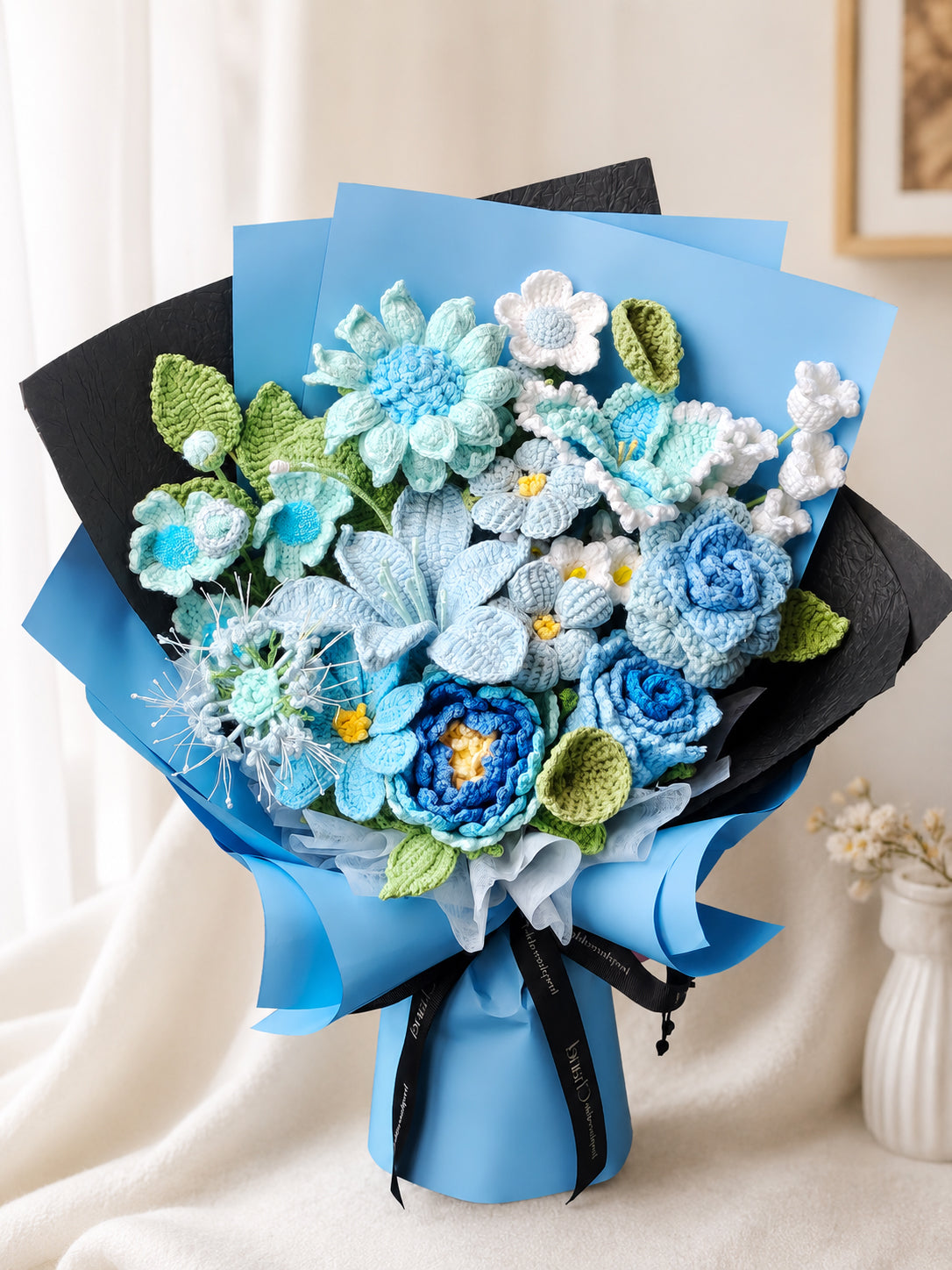 Mint Blue Chrysanthemum Style Crochet Flower