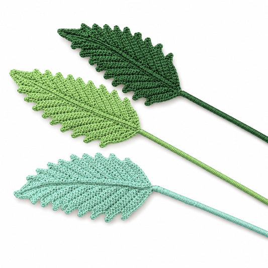 Handmade Crochet Large Feather Leaf Stems