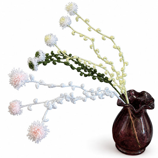 Handmade Crochet Fluffy Pom Flower Stems