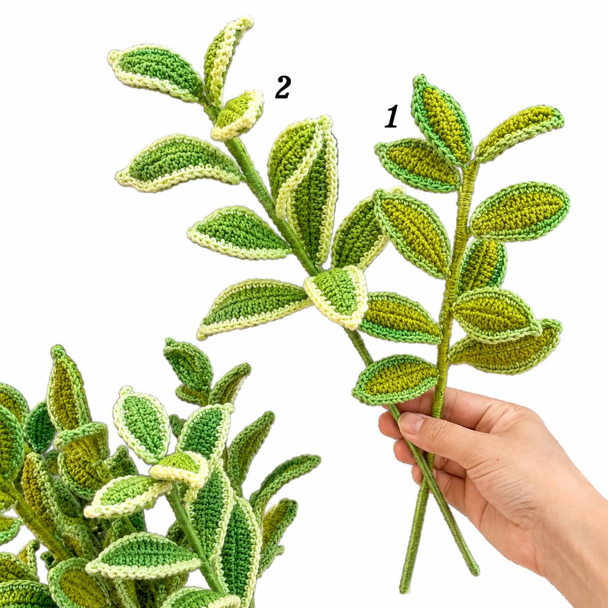 Handmade Crochet Variegated Boxwood Stems