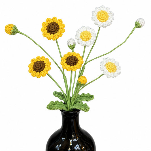 Handmade Crochet Multi-Head Daisy Arrangement