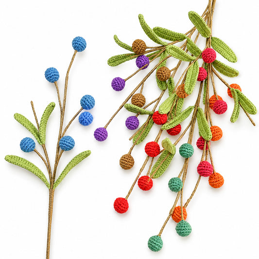 Handmade Crochet Colorful Berry Leaf Stems