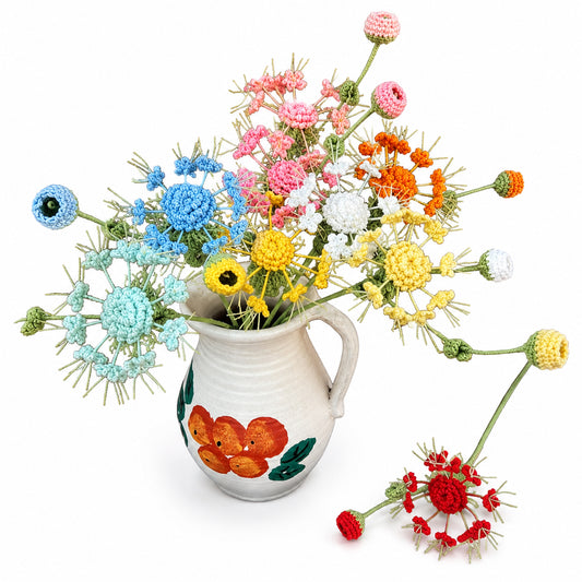 Handmade Crochet Beaded Burst Flower Stems