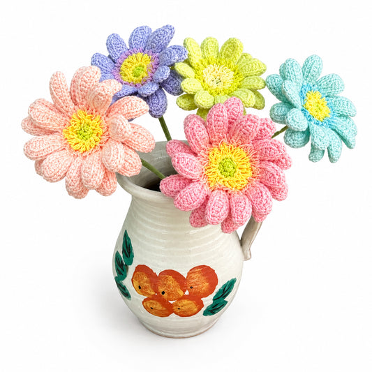 Handmade Crochet Pastel Gerbera Daisy Stems