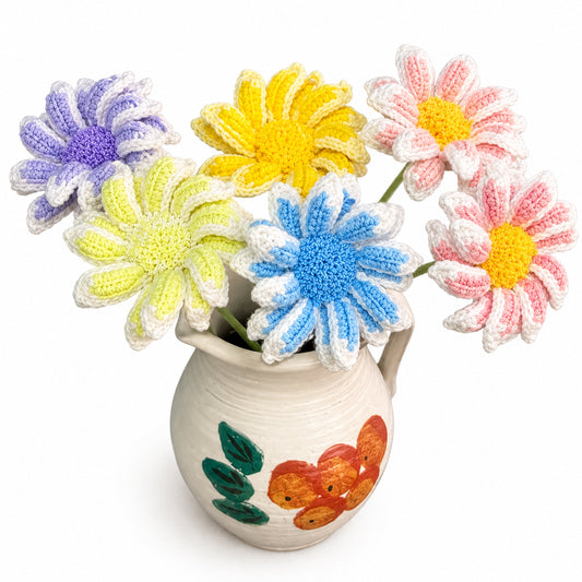 Handmade Crochet Kenny Orange Mini Daisy Stems