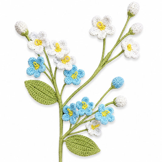 Handmade Crochet Spray Forget-Me-Not Stems