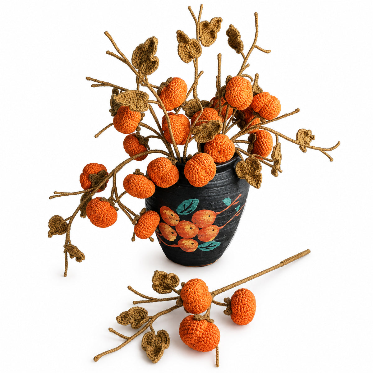 Handmade Crochet Triple Persimmon Stem