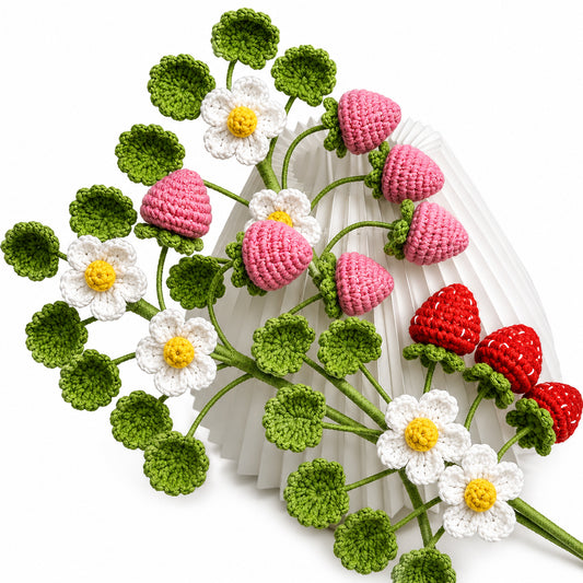 Handmade Crochet Strawberry Flower Stems