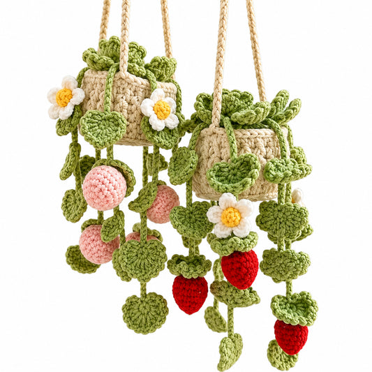 Handmade Crochet Strawberry Hanging Basket
