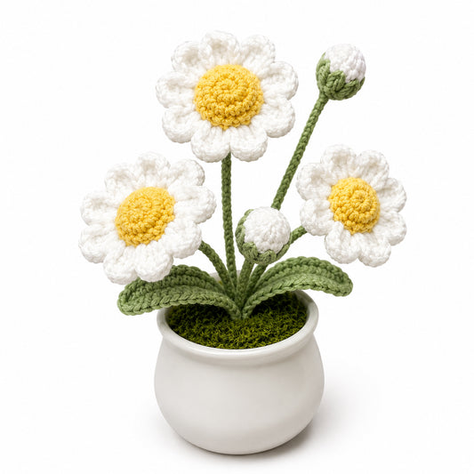Handmade Crochet Mini Daisy Potted Plant