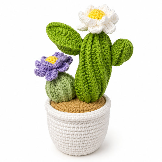 Handmade Crochet Flowering Cactus Potted Plant