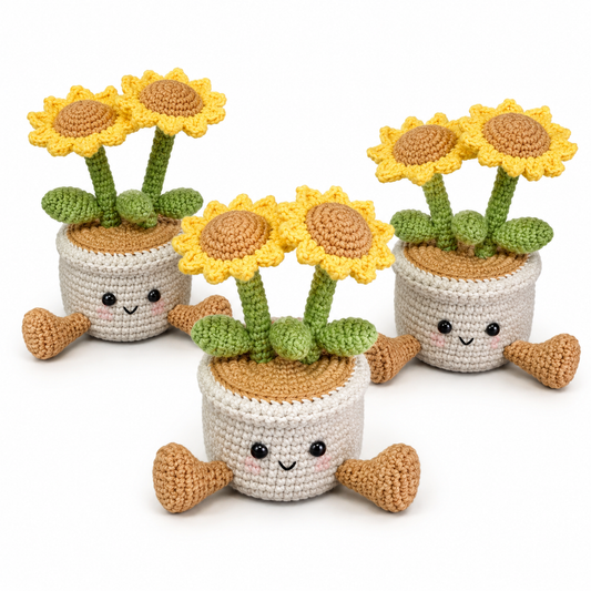 Handmade Crochet Sitting Sunflower Pot
