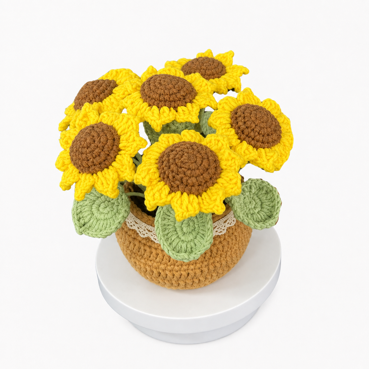 Handmade Crochet Six-Bloom Sunflower Potted Plant