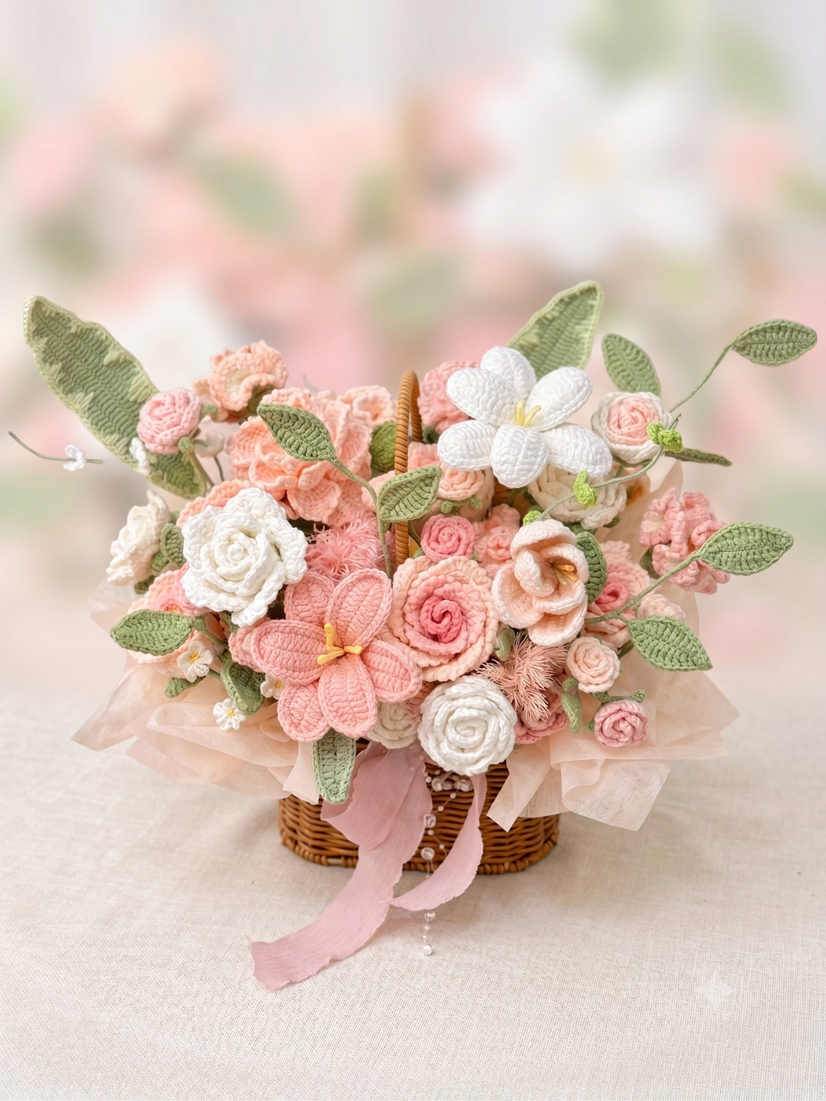 Pink Peony Style Flowers Basket