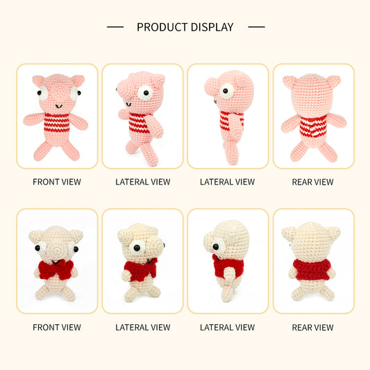 Crochet Pig Plush Toy Set, Handmade Amigurumi Animal Dolls Gift