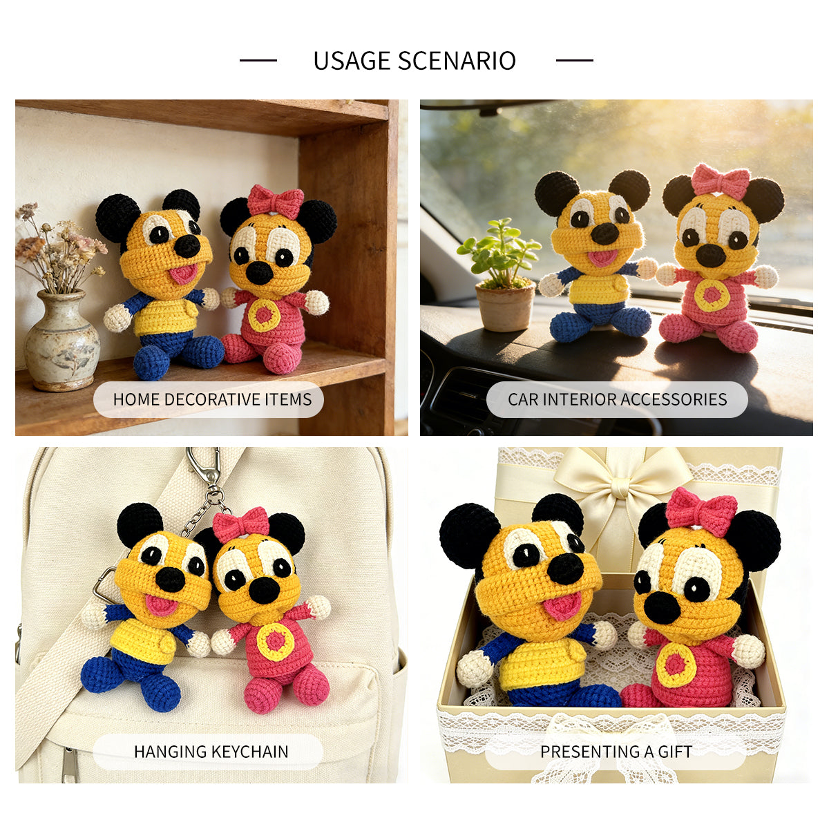Crochet Mouse Plush Toy Set, Handmade Amigurumi Animal Dolls Gift