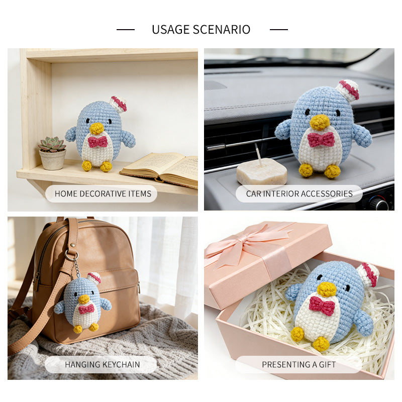 Blue Crochet Penguin Plush Toy